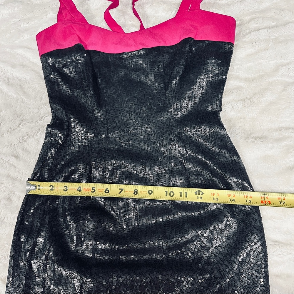 Jay Godfrey Size 0 Black Sequin Mini Dress Hot Pink Straps Cocktail Party city - Picture 9 of 9